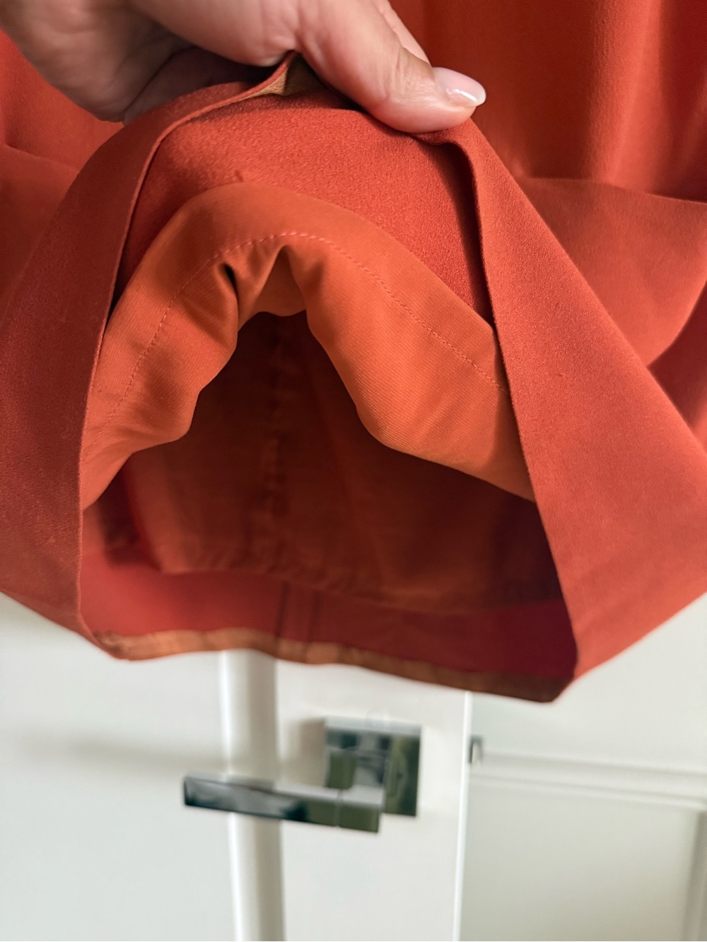 The Row Essentials Marina Shift Dress front patch pockets dress orange 6 - Picture 9 of 10